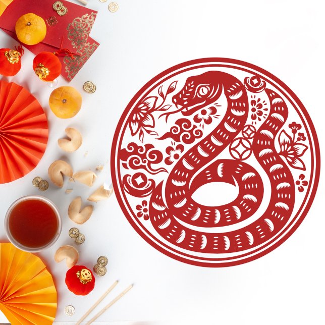 Intricate Red Papercut Snake Chinese New Year Classic Round Sticker (Creator Uploaded)