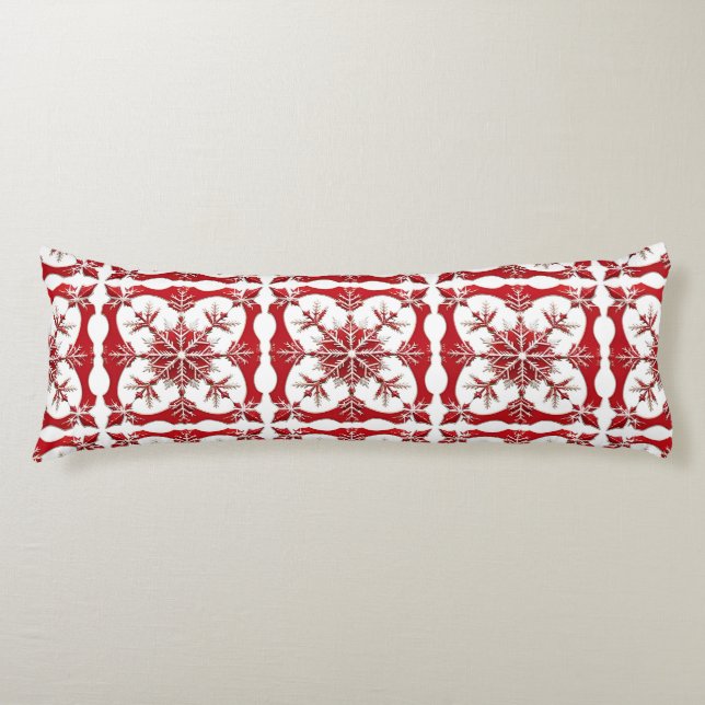 Intricate Red Snowflake Design  Body Pillow (Front)