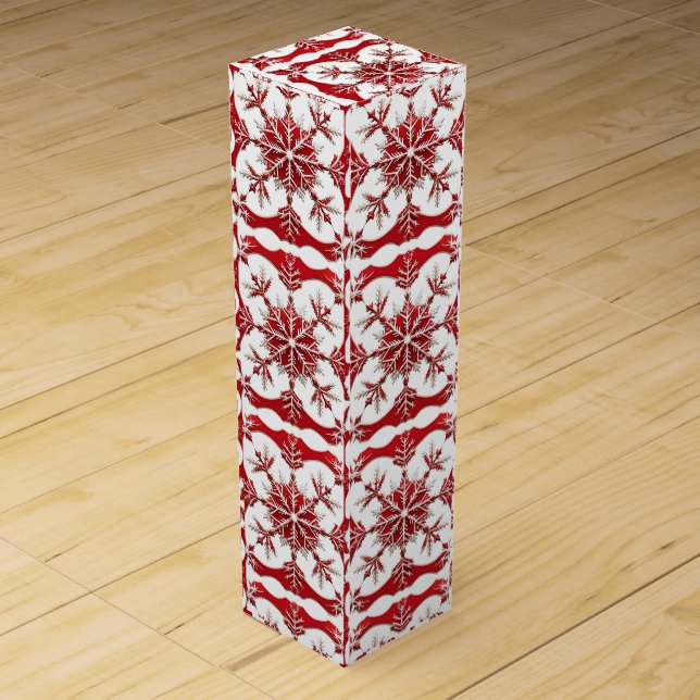 ❄️ Intricate Red Snowflake Elegant Holiday Joy🍷 Wine Box (Front)