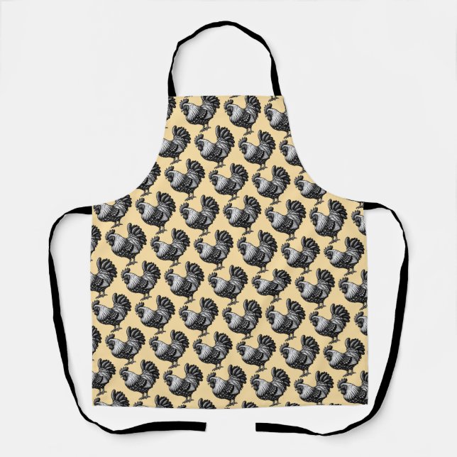 Intricate Rooster Illustration Apron (Front)