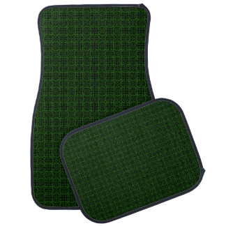 Intricate Shapes Motif - Green On Black Car Floor Mat