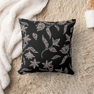 Intricate Silver Lace Floral Pattern Throw Pillow