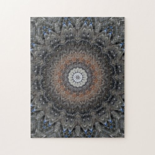 Intricate Silver Rust  Blue Mandala Jigsaw Puzzle