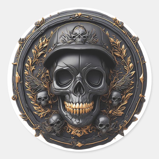Intricate Skull Design Classic Round Sticker (Front)