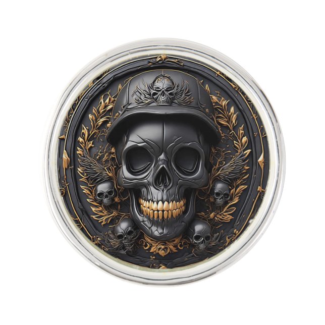Intricate Skull Design Lapel Pin (Front)