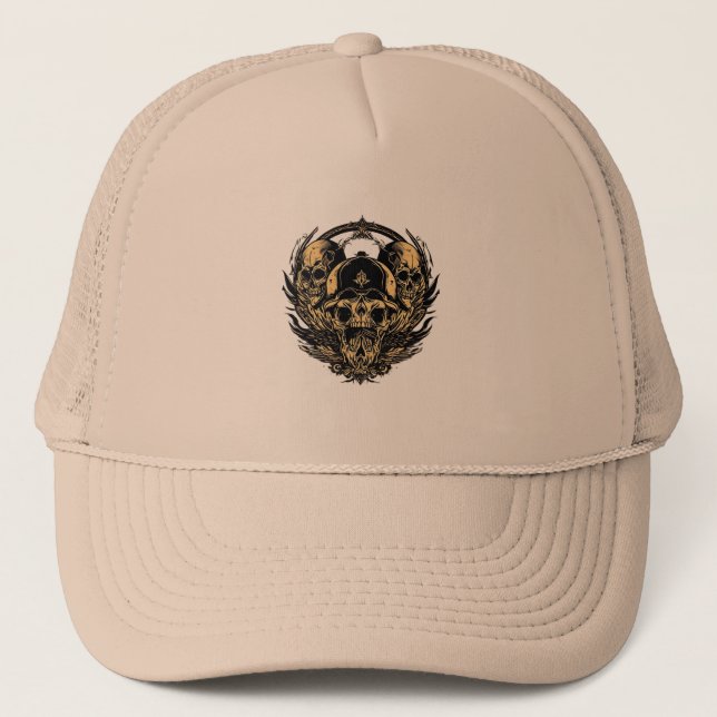 Intricate Skull Design Trucker Hat (Front)