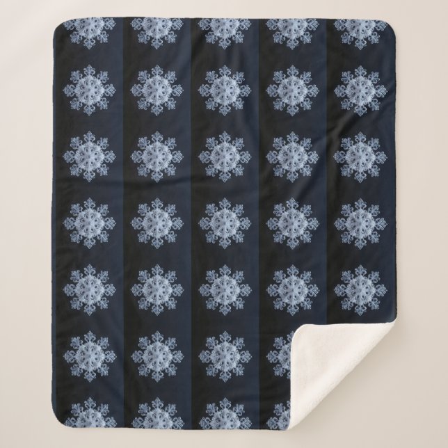 Intricate Snowflake Design on Dark Blue Background Sherpa Blanket (Front)