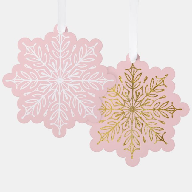 Intricate Snowflakes on Pink Christmas  Ornament Card (Front/Back)