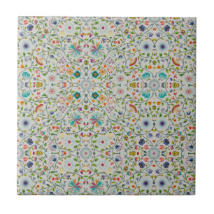 intricate Soft floral Botanical Colorful Ceramic Tile