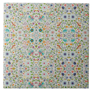 intricate Soft floral Botanical Colorful Ceramic Tile