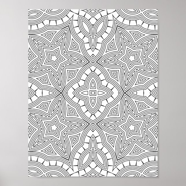Intricate Star Mandala Pattern Coloring Page Art Poster (Front)