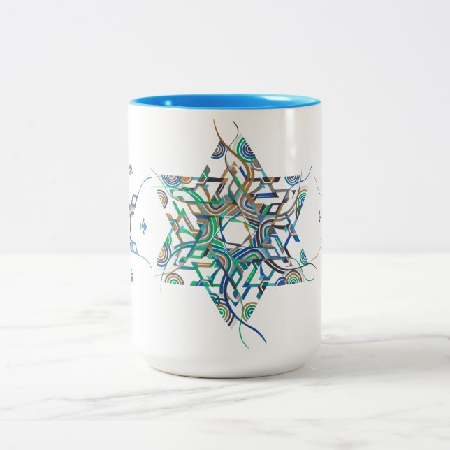 Intricate Star of David Brush-Pen Art Mug (Center)