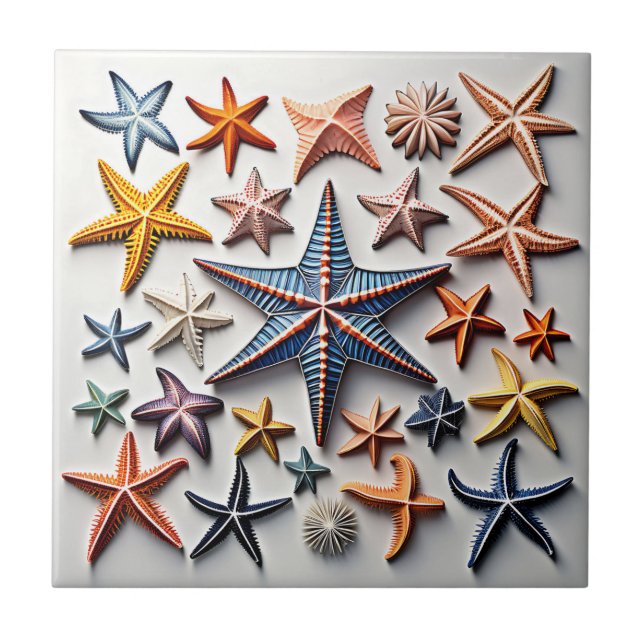 Intricate Starfish Line Art Ceramic Tile (Front)