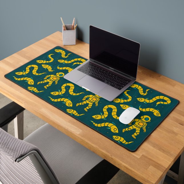 Intricate Steampunk Eel and Diver Underwater Scene Desk Mat (Office 2)