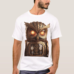 Intricate Steampunk Owl Automaton with Glowing Eye T-Shirt