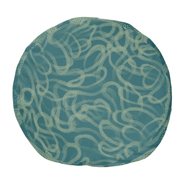 Intricate stippled texture, turquoise abstract pat pouf (Bottom)
