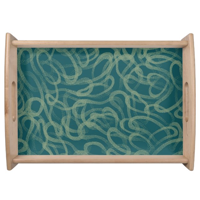 Intricate stippled texture, turquoise abstract pat serving tray (Front)