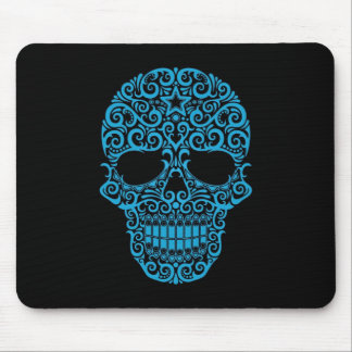 Intricate Sugar Skull – blue & black Mouse Pad