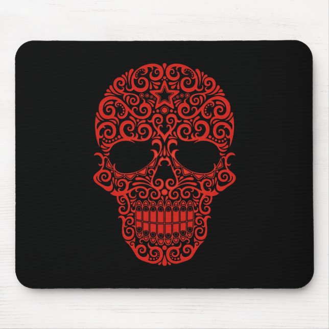 Intricate Sugar Skull – red & black Mouse Pad (Front)
