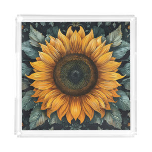 Intricate Sunflower Botanical Art Acrylic Tray