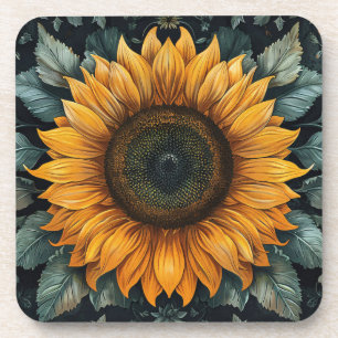 Intricate Sunflower Botanical Art Beverage Coaster