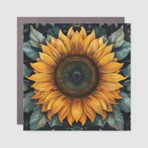 Intricate Sunflower Botanical Art Car Magnet