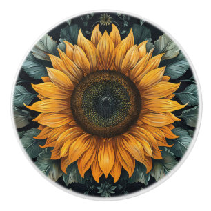 Intricate Sunflower Botanical Art Ceramic Knob