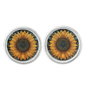 Intricate Sunflower Botanical Art Cufflinks