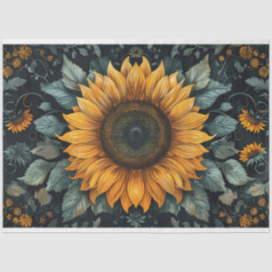 Intricate Sunflower Botanical Art Decoupage Tissue Paper
