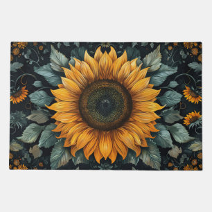 Intricate Sunflower Botanical Art Doormat