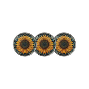 Intricate Sunflower Botanical Art Golf Ball Marker