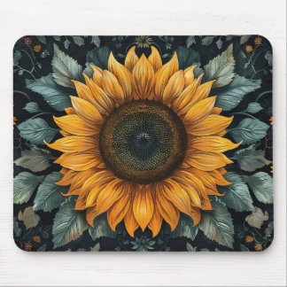 Intricate Sunflower Botanical Art Mouse Pad