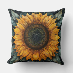 Intricate Sunflower Botanical Art Throw Pillow