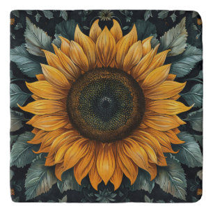 Intricate Sunflower Botanical Art Trivet