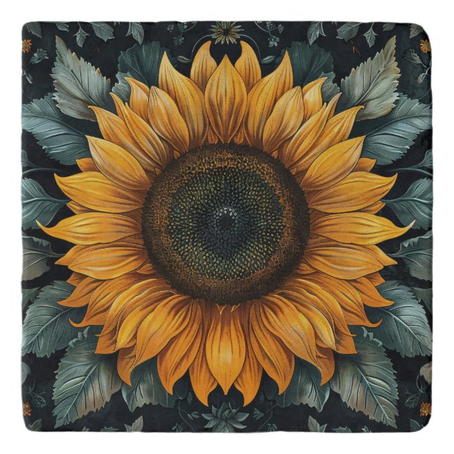 Intricate Sunflower Botanical Art Trivet (Front)