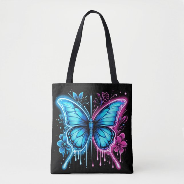 Intricate Swirls and Blooms: A Whimsical Butterfly Tote Bag (Front)