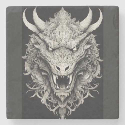 Intricate Symmetrical Dragon Head Stunning Tattoo Stone Coaster