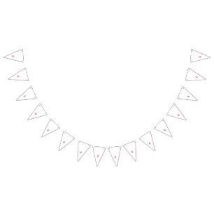 Intricate, symmetrical floral design in pink and b bunting flags