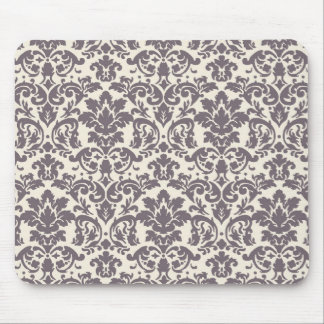 intricate taupe grey cream damask pattern mouse pad