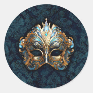 Intricate Teal and Golden Mask Classic Round Sticker
