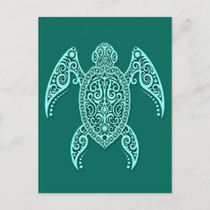 Intricate Teal Blue Sea Turtle Postcard