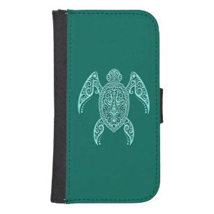 Intricate Teal Blue Sea Turtle Galaxy S4 Wallet Case