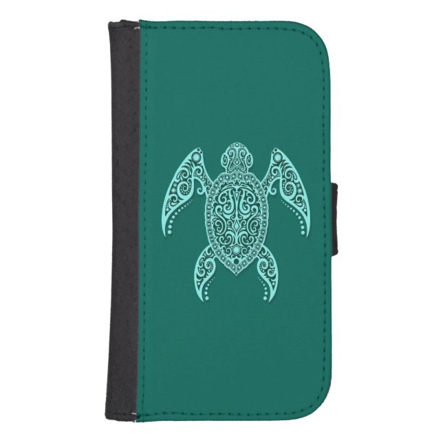 Intricate Teal Blue Sea Turtle Samsung Galaxy Wallet Case (Front)