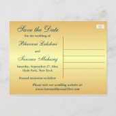 Intricate Teal, Gold Scrolls Save the Date Card (Back)