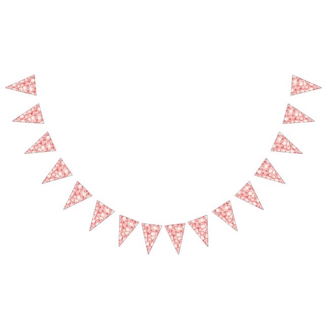 Intricate textile design featuring red, gold, and  bunting flags (All)