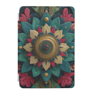 Intricate Textured Floral Mandala in Teal and Gold iPad Mini Cover