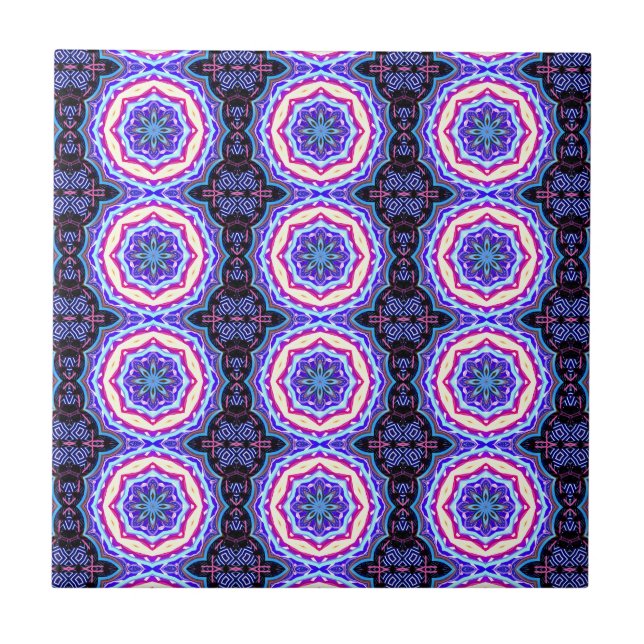 intricate tibetan mandala circles ceramic tile (Front)