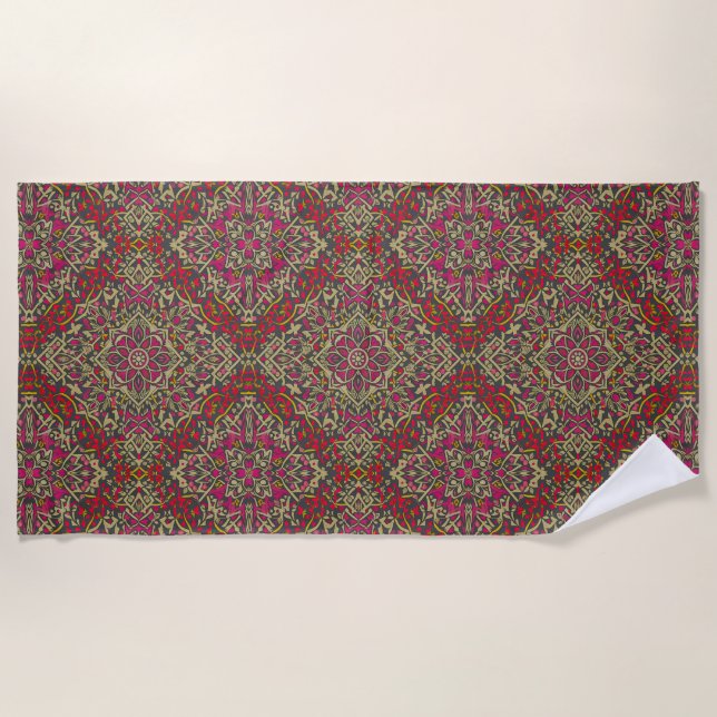 Intricate, Traditional Oriental Rug Motif Design Beach Towel (Front)