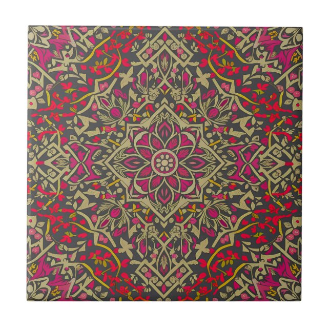 Intricate, Traditional Oriental Rug Motif Design Ceramic Tile (Front)