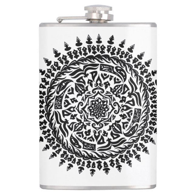 Intricate Tribal Mandala Sacred Geometry Flask (Front)